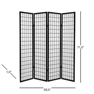 6 ft. Black Canvas Window Pane 4-Panel Room Divider