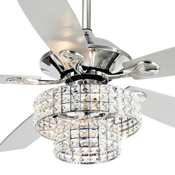 Matrix Decor 52 In Indoor Chrome Crystal Chandelier Ceiling Fan With Light And Remote Control Md F6215110v The Home Depot - Crystal Chandelier Ceiling Fan Home Depot