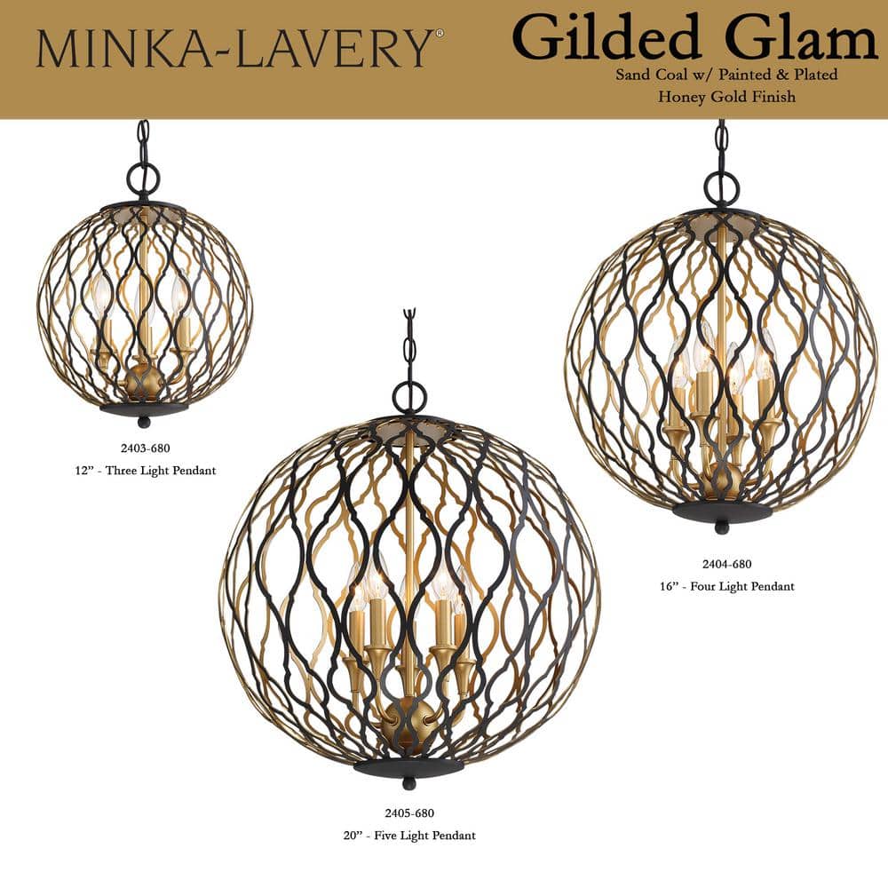 Gilded Glam 5-Light Orb Pendant in Sand Coal and Honey Gold