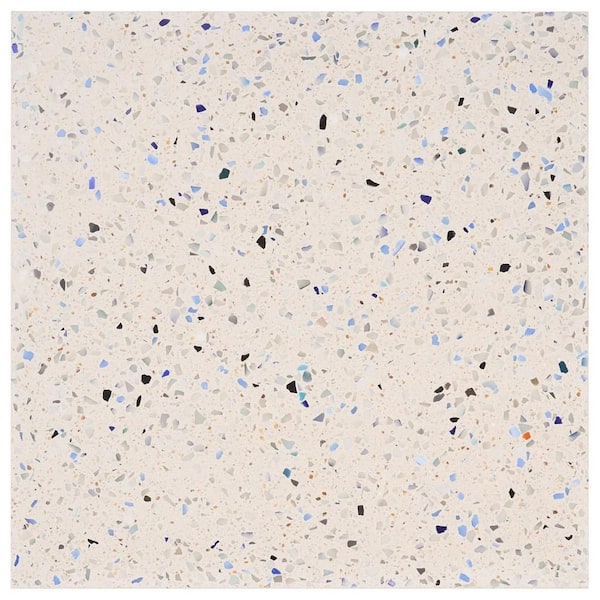 Raleigh Glass Creme Nautical Blue 4 in. x 0.71 in. Polished Terrazzo Floor and Wall Tile Sample