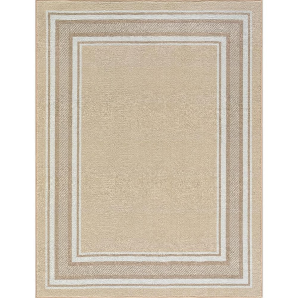 5 X 7 Beige Carmel Bordered Non Slip Indoor Area Rug