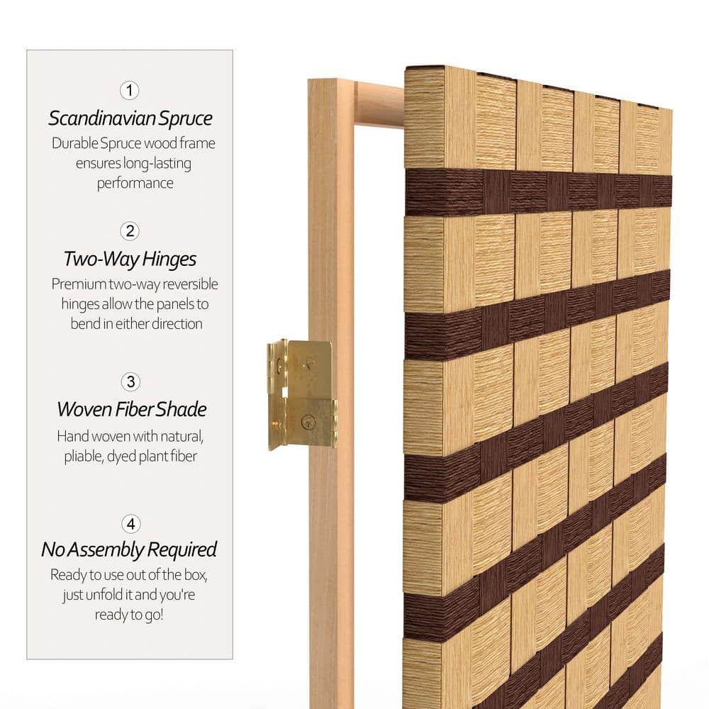 Natural Fiber Two-Tone Folding Room Divider with Spruce Frame
