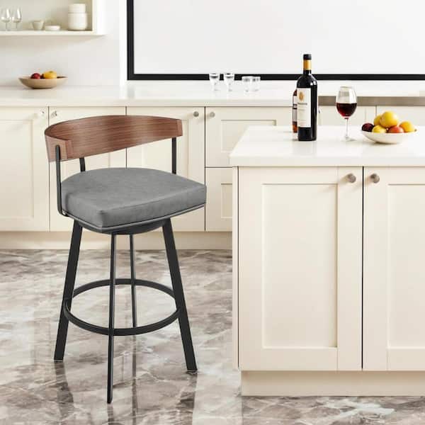 30 Gray Low Back Metal Bar Stool Faux Leather Seat