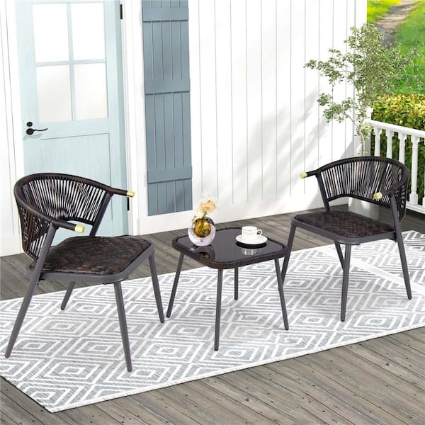 Costway Black 3-Piece Metal Patio Conversation Set