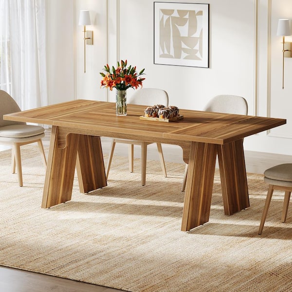 Sealey Farmhouse Brown Wood 71 in. Trestle Dining Table Seats 6 Rectangular Farmhouse Dinner Table with Solid Wood Legs