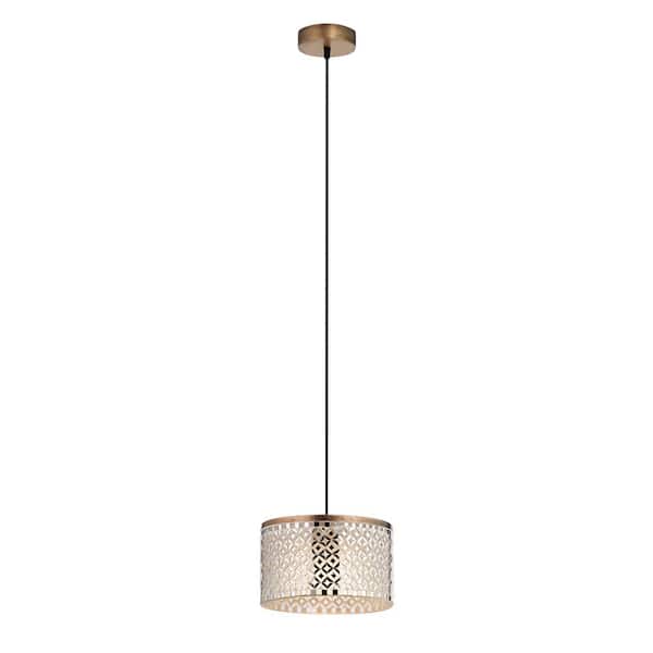 River of Goods Janine 10 in. 1-Light Silver, White and Brass-Colored Shaded Pendant Lamp