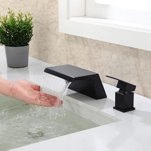 Samda 8 in. Widespread Single Handle Waterfall Spout Bathroom Faucet in Matt Black (Valve Included)