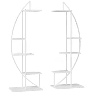 60.75 in. H x 13 in. W x 20.75 in. D Outdoor White Metal Plant Stand Half Moon Shape Flower Pot 5-Tier