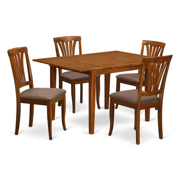 East West Furniture 3-Piece Saddle Brown Finish Solid Wood Top - Dining Room Set - Seats 4