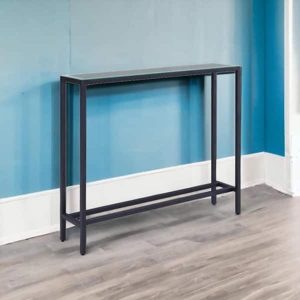 HomeRoots 42.5 in. Black Rectangle Glass Console Table Mirrored