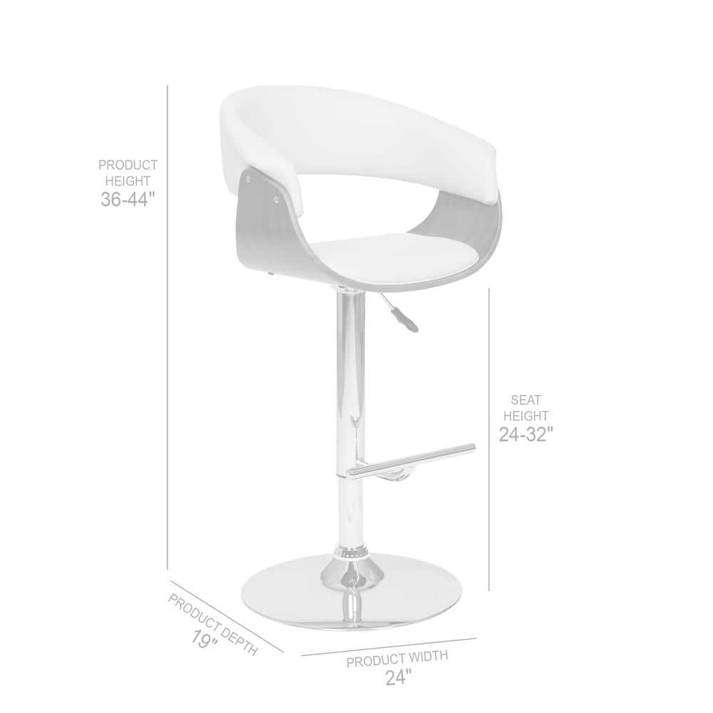 Cream Faux Leather Adjustable Swivel Barstool with Walnut Wood