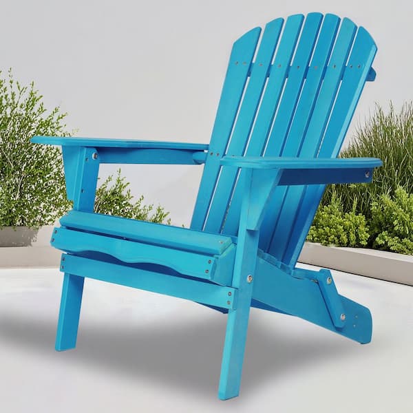 WELLFOR Light Blue Folding Solid Cedar Wood Adirondack Chair (Set of 2)