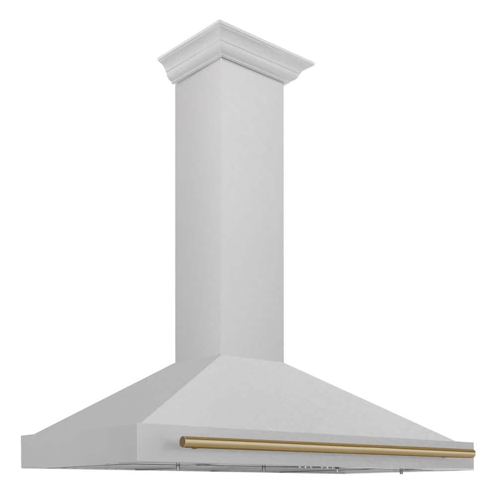 Autograph Edition 48 in. Convertible Satin Stainless Steel Wall Mount Range Hood with Champagne Bronze Handle