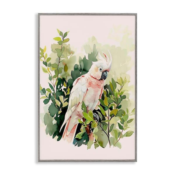 Tropical Parrot Cockatoo by LSR Design Studio Gray Framed Animal Giclee Art Print 18 in. x 12 in.