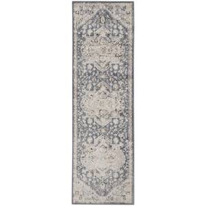 Ivory and Blue 2 ft. x 8 ft. Oriental Area Rug