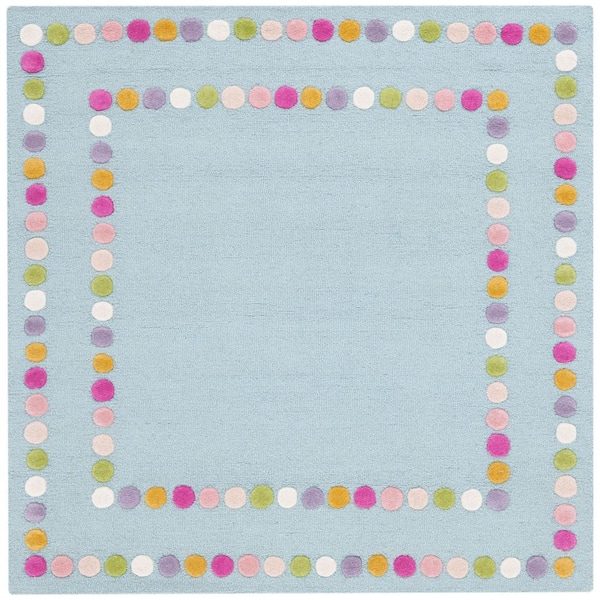 Kids 5 ft. x 5 ft. Blue/Pink Polka-Dot Border Square Area Rug