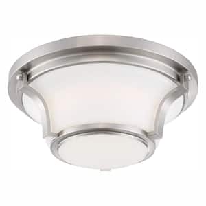 12 in. 120-Watt Equivalent Brushed Nickel 3000K CCT LED Ceiling Light Flush Mount with Frosted White Glass Shade