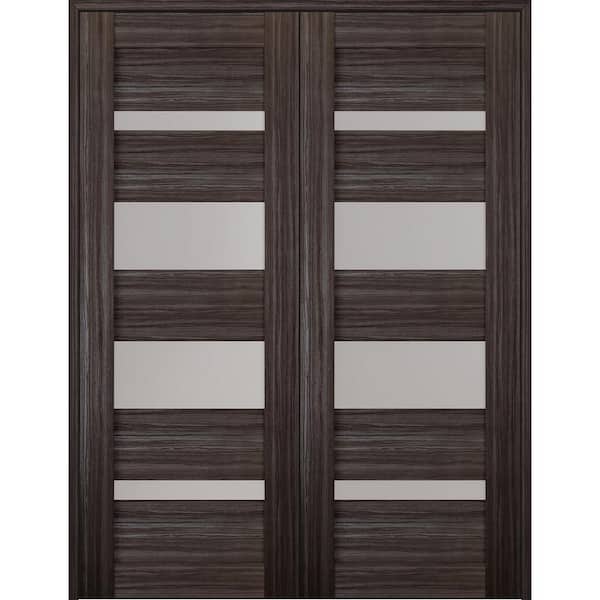Mirella 36" x 84" Both Active 5-Lite Frosted Glass Gray Oak Finished Wood Composite Double Prehung French Door