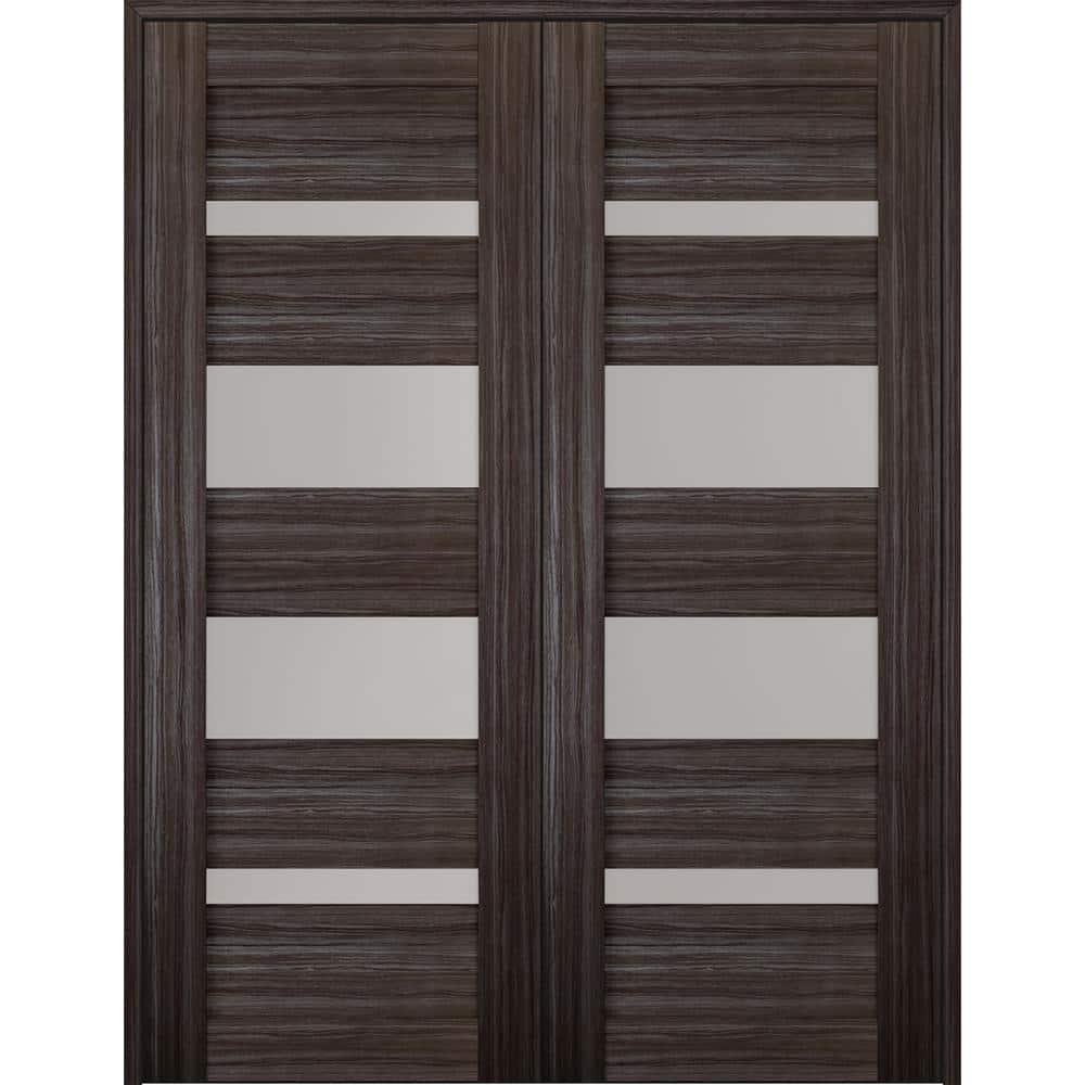"Mirella 48"" x 96"" Both Active 5-Lite Frosted Glass Gray Oak Finished Wood Composite Double Prehung French Door" price history on PriceWatchPro