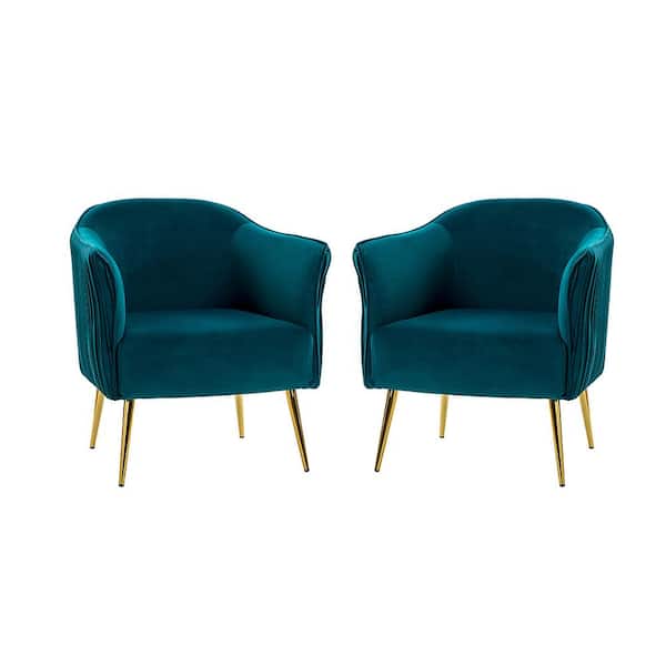 JAYDEN CREATION Juliis Teal Barrel Chair with Metal Legs (Set of 2)