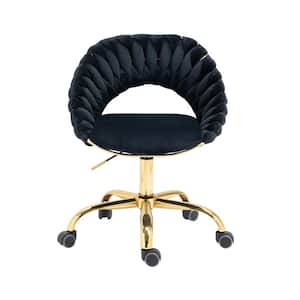 Modern Cute Black Velvet Upholstered Adjustable Swivel Task Chair