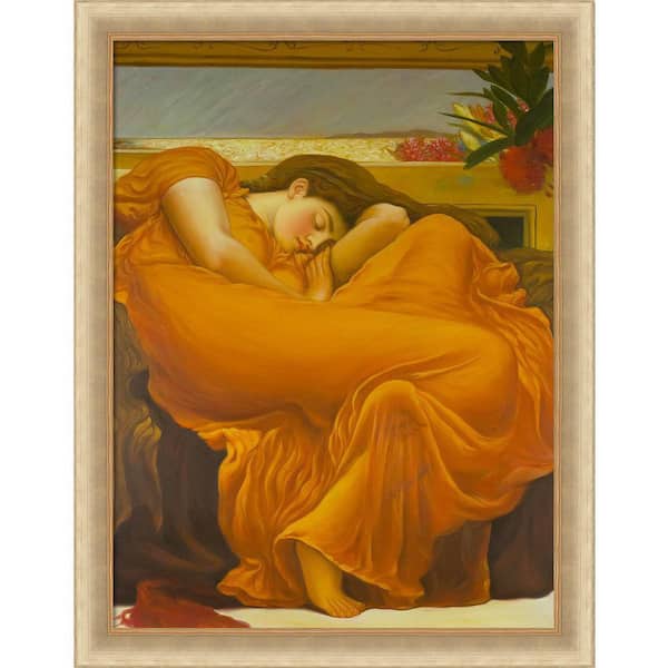 LA PASTICHE Flaming June by Lord Frederic Leighton Andover Champagne Framed Oil Painting Art Print 35.38 in. x 45.38 in.