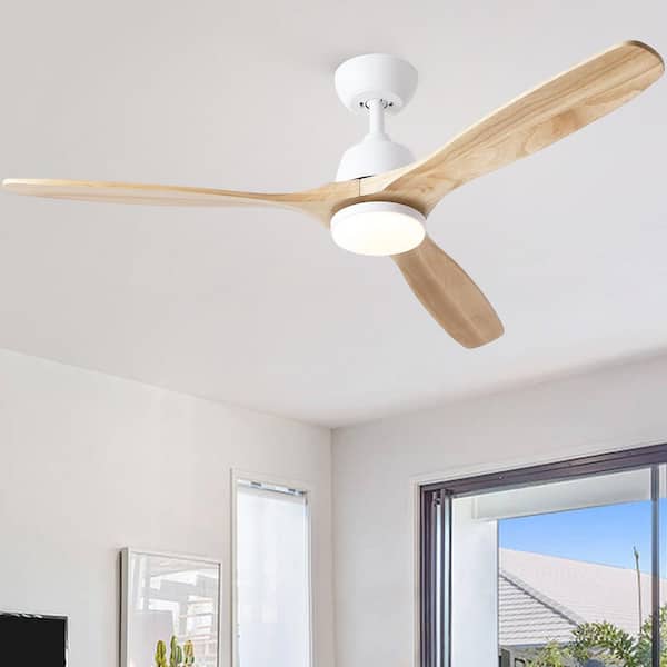 TeakAura 52 in. Indoor Matte White Farmhouse Ceiling Fan with Light, with Remote and Solid Wood Blades