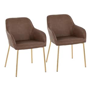 Daniella Espresso Faux Leather and Gold Steel Arm Chair (Set of 2)