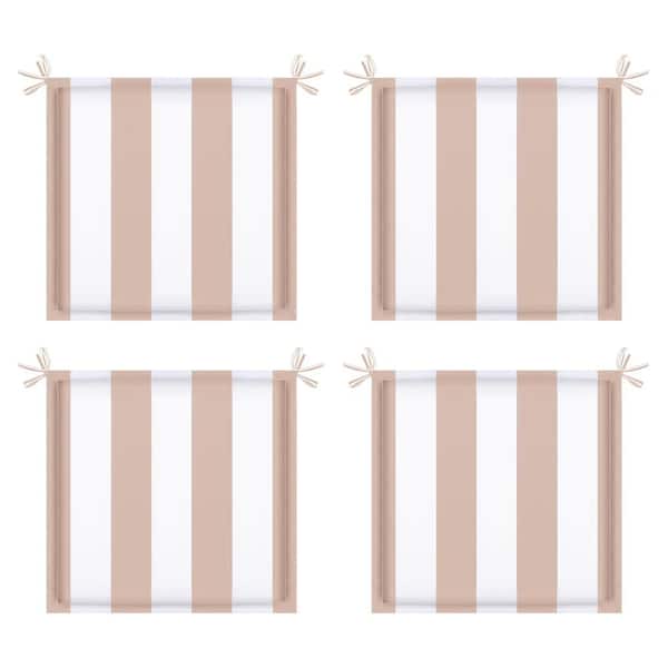 Unbranded 15 in. x 15 in. Khaki White Striped Outdoor Patio Square Seat Cushion Replacement Seat Cushion with Ties (4-Pack)