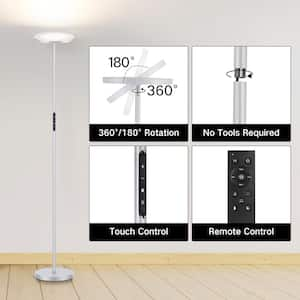 71 in. Silver Gray Industrial Dimmable LED Torchiere Floor Lamp with Adjustable Head and Color Temperature Control