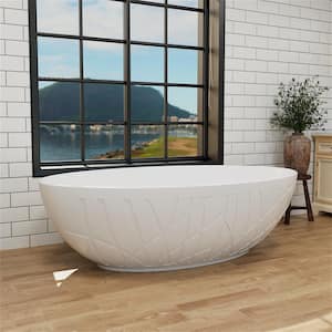 67 in. x 41.33 in. Double Slipper Soaking Bathtub with Left Drain in White/Solid Surface Stone