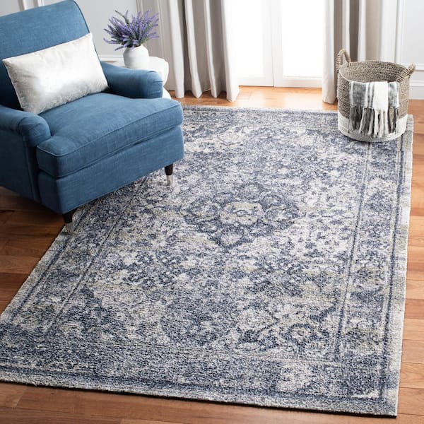 Classic Vintage Navy/Sage 8 ft. x 10 ft. Border Medallion Area Rug