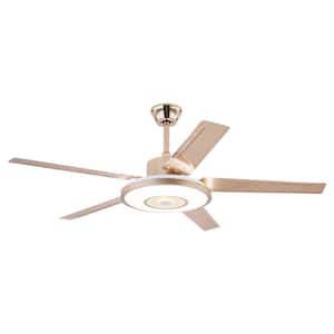 52 in. Indoor Gold Modern 6-Speed Ceiling Fan with Adjustable White Integrated LED and Remote for Bedroom Living Room
