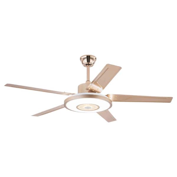 OUKANING 52 in. Indoor Gold Modern 6-Speed Ceiling Fan with Adjustable White Integrated LED and Remote for Bedroom Living Room