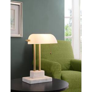 Symphony 15 in. Antique Brass Desk Lamp with White Shade