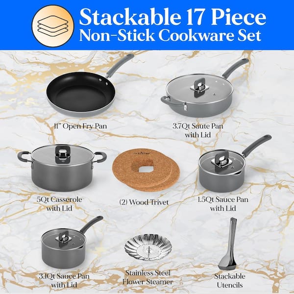 NutriChef Stainless Steel Nonstick Cooking Wok with Food Prep