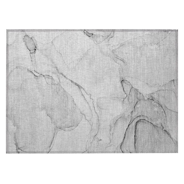 Silver 2 ft. x 3 ft. Woven Abstract Polyester Rectangle Indoor/Outdoor Area Rug