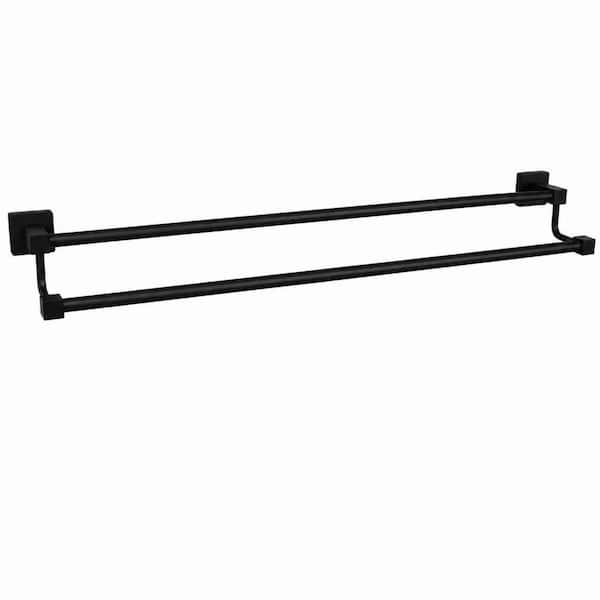 30 in. Wall-Mounted Double Bath Towel Bar in Matte Black Stainless Steel Square Holder