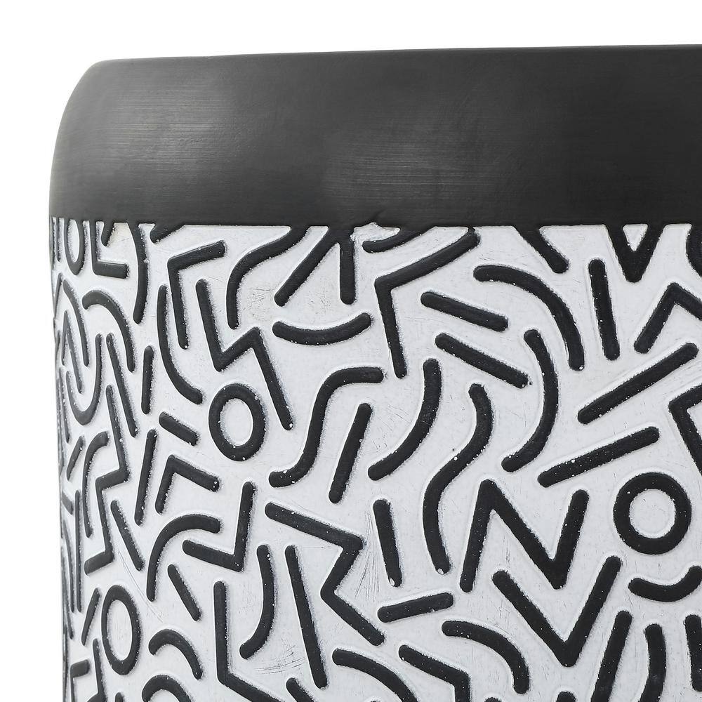 Indi 17.75" Black and White Concrete Geometric Drum Outdoor Accent Table