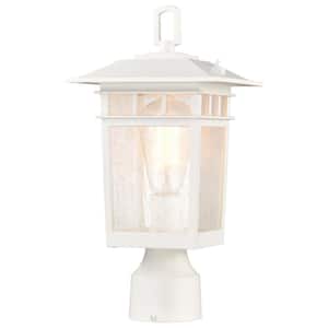 Cove Neck 1-Light White Aluminum Hardwired Outdoor Weather Resistant Post Light Set with No Bulbs Included