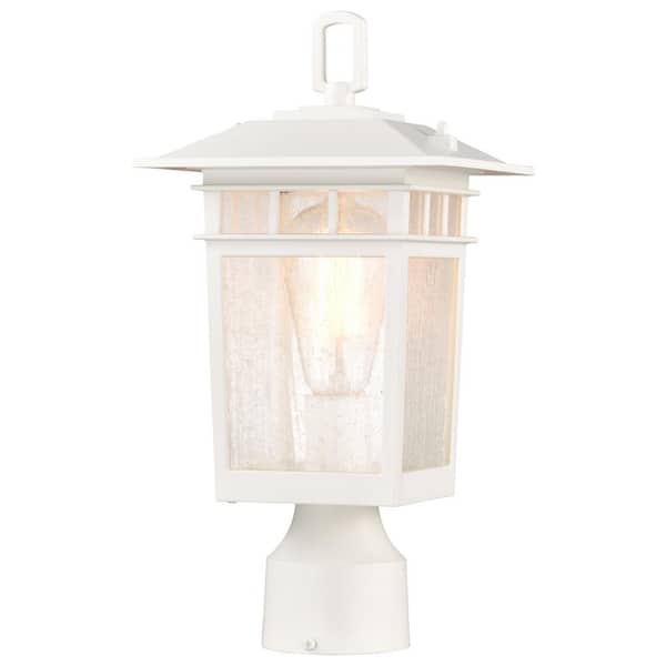 SATCO Cove Neck 1-Light White Aluminum Hardwired Outdoor Weather Resistant Post Light Set with No Bulbs Included