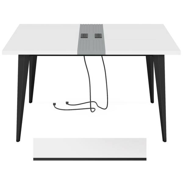 BYBLIGHT Capen 47.24 in. Square White Wood Conference Table