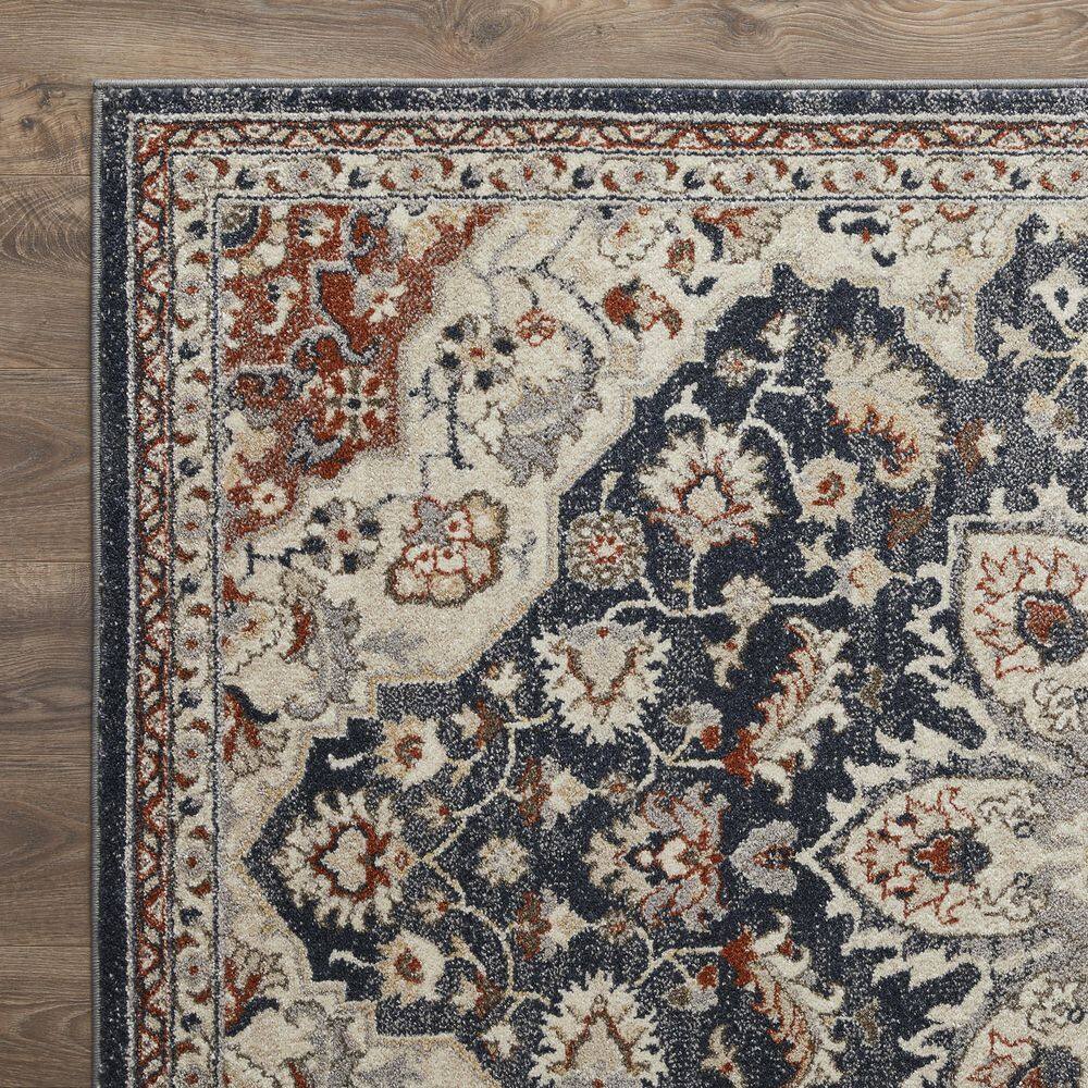 Blue and Beige 4' x 6' Oriental Synthetic Area Rug