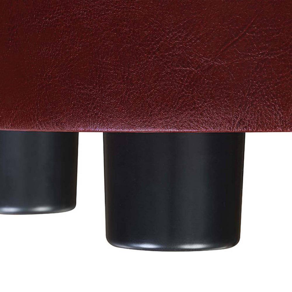 Burgundy Faux Leather Round Storage Ottoman with Reversible Tray