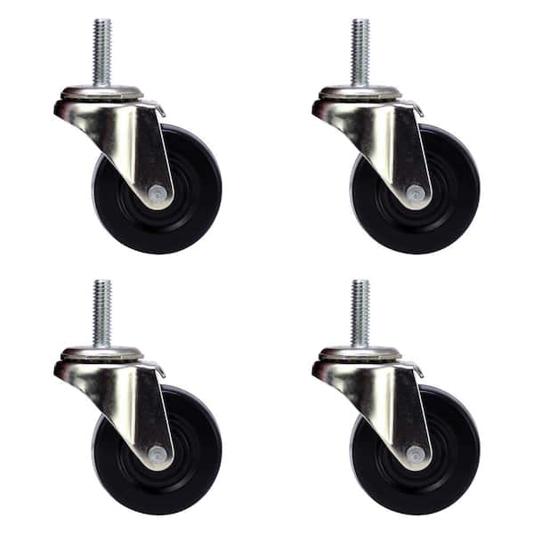 Everbilt 2 in. Black Soft Rubber and Steel Swivel Threaded Stem Casters with 80 lbs. Load Rating 12 Pack
