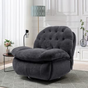 Dark Gray Velvet Swivel Recliner Accent Chair with Massage