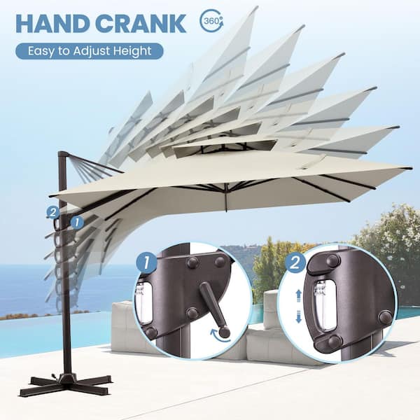 farland patio 11-foot offset cantilever outdoor hanging umbrella Sunnyglade 11 Ft Deluxe Umbrella Tan The Furio 11 Ft Aluminum Offset Patio Cantilever Umbrella with Base elevates your outdoor living space with generous Sunnyglade 11Ft Cantilever Patio Umbrella