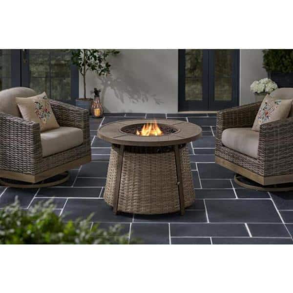 Home Decorators Collection Hayden 36.02 in. x 25 in. Round Steel Propane Gas Brown Fire Pit
