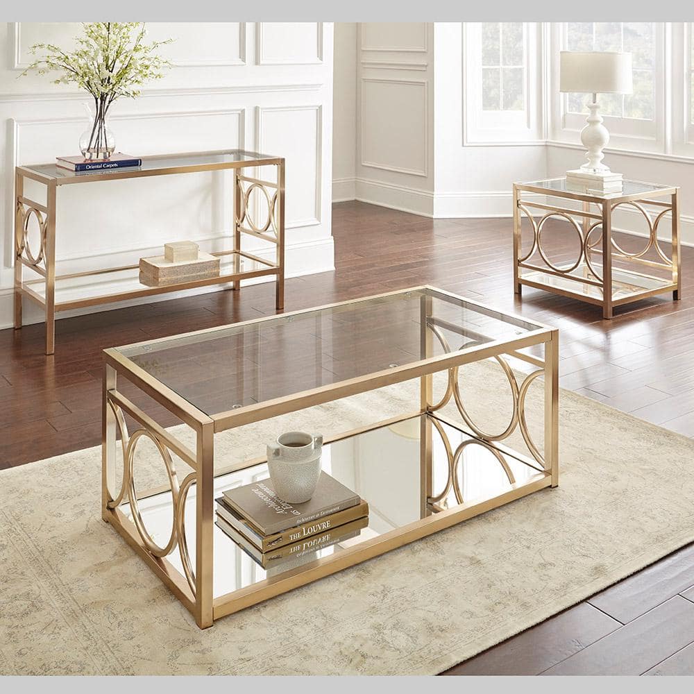Gleaming Gold Chrome and Glass Rectangular Cocktail Table