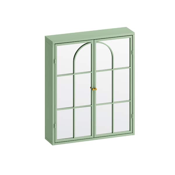 Unbranded 23.62 in. W x 5.91 in. D x 27.56 in. H Bathroom Storage Wall Cabinet in Green with 2-Door and Mirror